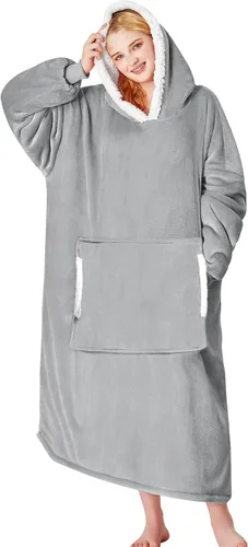 Vista 19 de yescool - Cobija con capucha, sudadera de franela de forro polar sherpa para adultos, mujeres y hombres, talla única