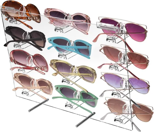 Vista 4 de MOOCA Soporte de exhibición de acrílico para gafas de montaje en pared e independiente con ángulo de visión claro para 12 pares de gafas