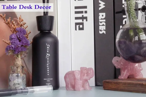 Vista 3 de YATOJUZI - Figura de elefante de cuarzo rosa de 5 cm decorativa, cristal curativo rosa, lindo, natural, tallado a mano, pulido, estatua de gema