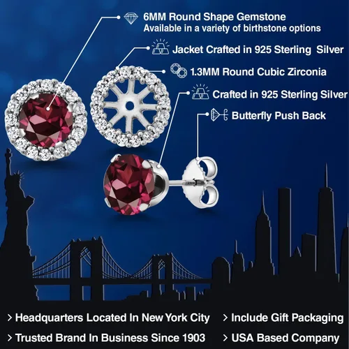 Vista 44 de Gem Stone King Aretes redondos de plata de ley 925 de 0.236 in con piedra natal extraíble para mujer