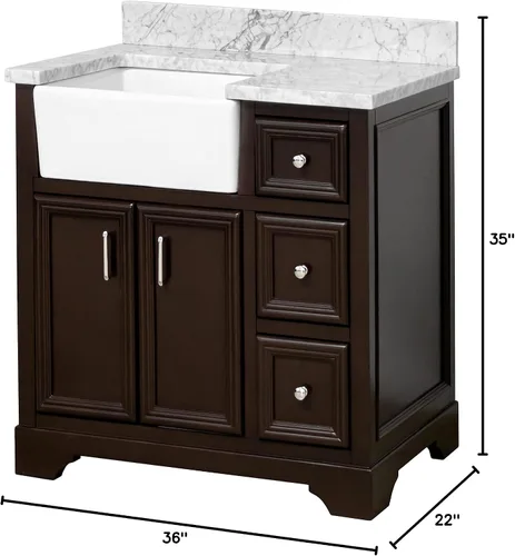 Vista 2 de Kitchen Bath Collection Zelda - Mueble de granja de 36 pulgadas (carrara/chocolate): incluye gabinete de chocolate con encimera de mármol italiano