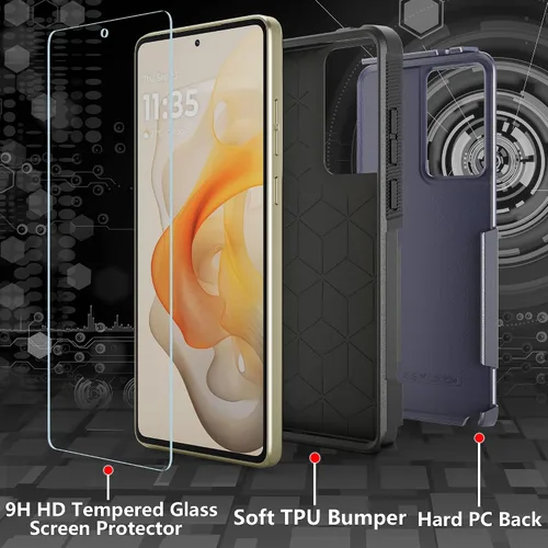 Vista 2 de Funda para Motorola Moto G Stylus 5G 2024 con protector de pantalla de vidrio templado, capa interior de TPU suave y cubierta trasera exterior dura
