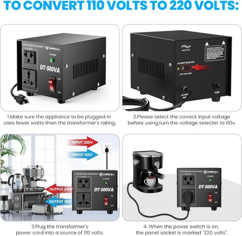 Vista 3 de Transformador Convertidor de Voltaje Anbull 500W, Transformador de Voltaje de Paso Abajo y Arriba 110v 220v, Convertidor de Voltaje de 220 a 110