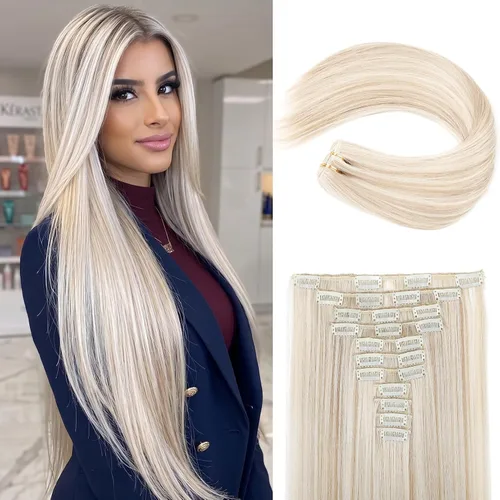 Vista 23 de REECHO Extensiones de cabello, 11 piezas de extensiones de cabello con clip de 24 pulgadas de largo, lacio, HE005, extensiones sintéticas naturales