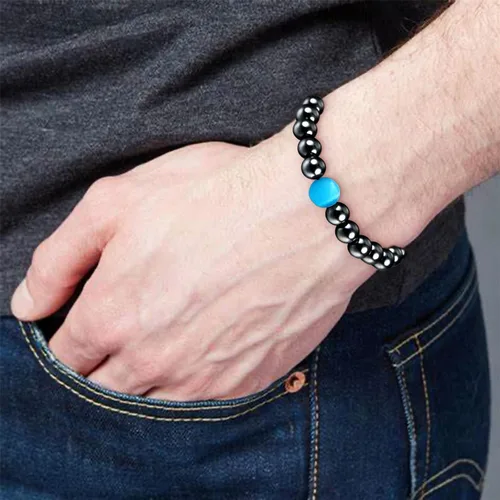 Vista 6 de Pulsera de triple protección para traer suerte y prosperidad hematita negra obsidiana ojo de tigre, pulsera Fengshui para mujeres y hombres