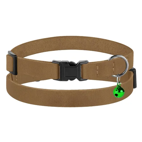 Vista 2 de Muromto Breakaway - Collar de piel suave ajustable para gatos con campana, rosa, marrón, azul, verde, rojo (marrón)