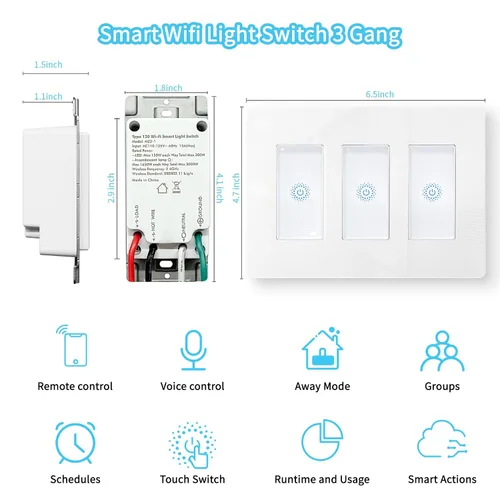 Vista 3 de Milfra Interruptor inteligente táctil: 3 bandas, interruptores de luz WiFi, compatible con Alexa, necesita cable neutro, no requiere concentrador
