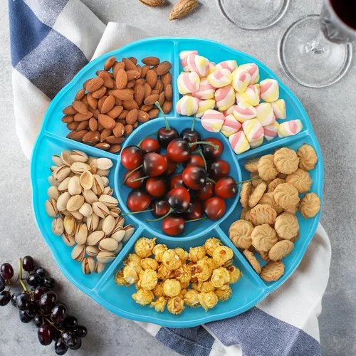 Vista 7 de Frcctre Paquete de 20 platos desechables de plástico para servir aperitivos, 12 pulgadas, 6 seccionales divididos para aperitivos, nueces, dulces