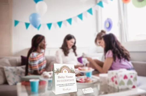 Vista 5 de Yuansail Sugerencia de nombre de bebé para juegos de baby shower, tarjeta de juego de sugerencia de nombre de arco iris bohemio, suministros