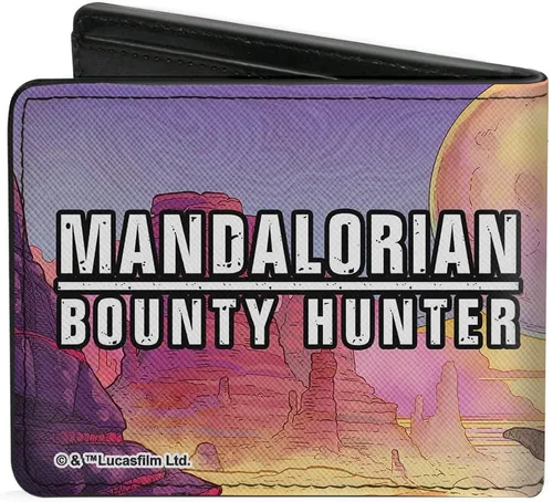 Vista 2 de Cartera Bifold PU Star Wars The Mandalorian Riding Blurrg Bounty Hunter Logo