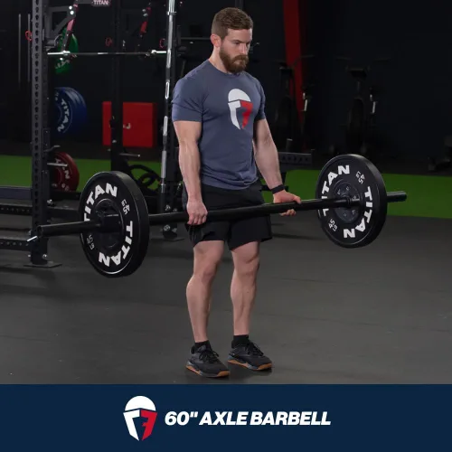 Vista 2 de Titan Fitness Axle Barbell, Fat Grip Strength Training, Olympic Bar, Powder-Coated Steel