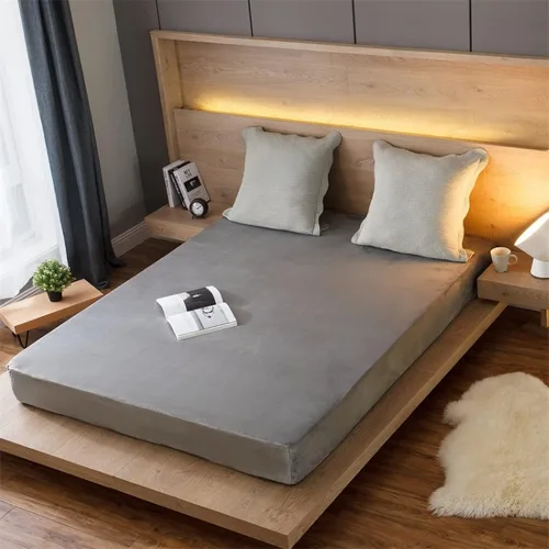 Vista 17 de FCLDESHOP Sábana bajera transpirable, sábanas de terciopelo de cristal de color sólido cálido para otoño e invierno, protector de colchón Azul