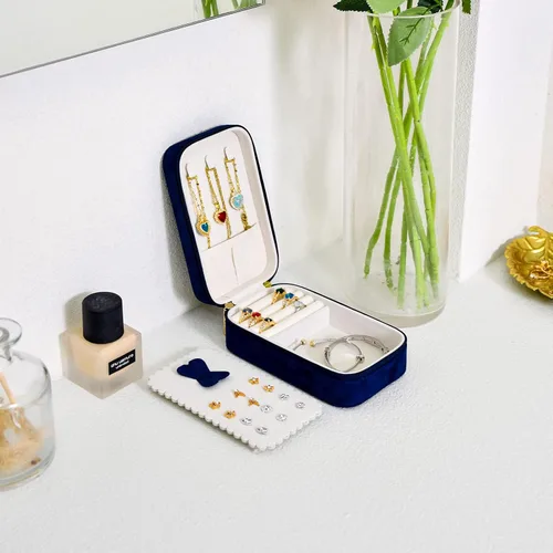 Vista 2 de SANQIANWAN Joyero de lujo para mujer, organizador portátil de viaje para anillos, aretes, collar, regalo para bodas, damas de honor, mujeres