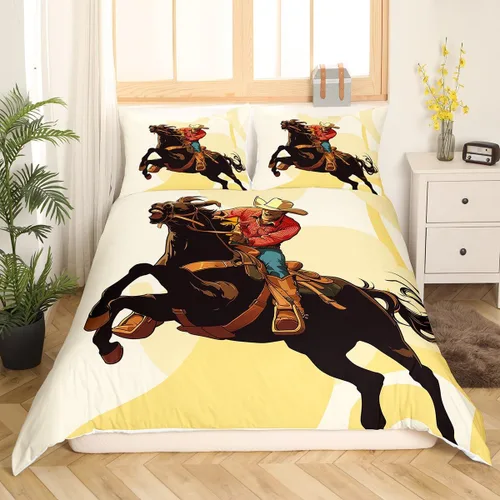 Vista 3 de Erosebridal Juego de ropa de cama de vaquero, funda de edredón de rodeo occidental, funda de edredón para cama de caballo para niños, adolescentes
