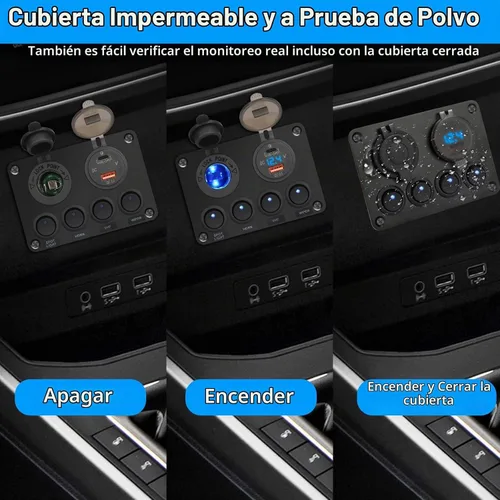 Vista 4 de Linkstyle Panel de interruptores de 12 V, puerto USB A de 18 W y puerto USB C de 45 W, enchufe para encendedor de cigarrillos con voltímetro digital
