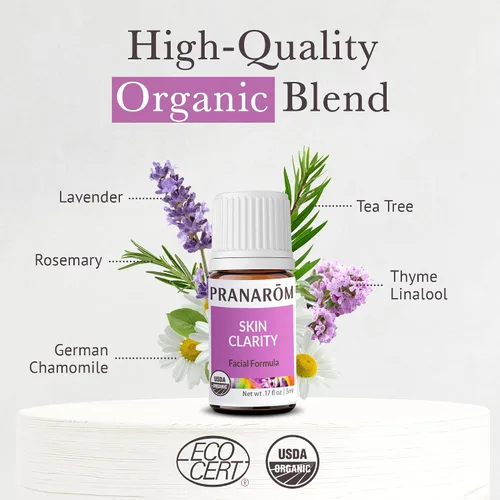 Vista 3 de Pranarom - Mezcla de aceites esenciales Claridad para la piel (0.2 fl oz) - Lavanda, árbol de té, tomillo, romero, niaouli, manzanilla y helicriso
