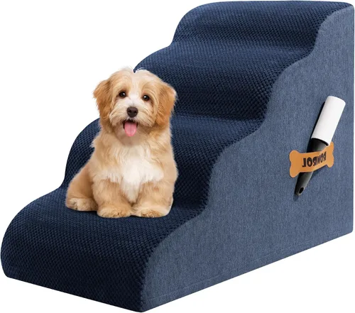 Vista 27 de Escaleras para perros Romrol, rampa para camas y sofás, escalones extra anchos para mascotas con cubierta duradera impermeable y antideslizante