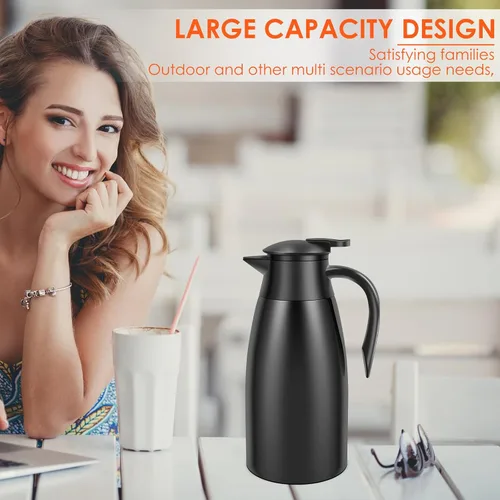Vista 7 de Jarra térmica de café de acero inoxidable de 2 litros, aislada al vacío, de 20 a 24 horas, botella de agua térmica de gran capacidad para el hogar