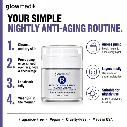 Vista 9 de Glowmedik Crema de retinol para la cara, hidratante antienvejecimiento para piel envejecida y arrugas profundas, fórmula antiarrugas con colágeno