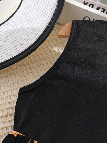 Vista 4 de Floerns Conjunto de 2 piezas para niña, camiseta sin mangas sólida, estampado tropical, pantalones de pierna ancha