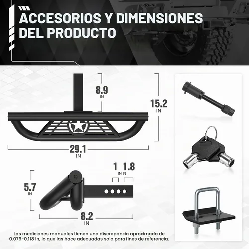 Vista 2 de YZONA Paso de Enganche de Remolque para Receptor de 5 cm, con Bloqueo de Pasador y Pernos en U para Estabilizar, Compatible con Furgonetas