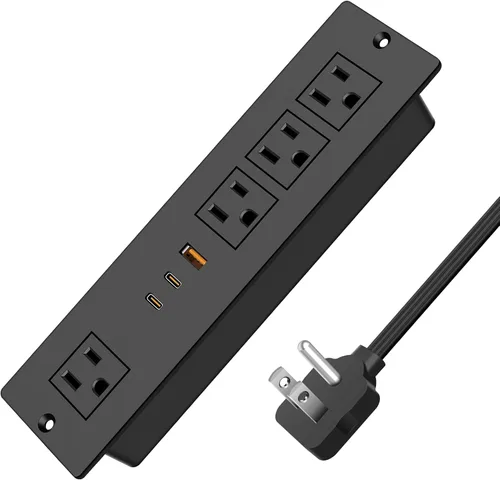 Vista 8 de Regleta de alimentación empotrada con PD 20W USB-C, salida de cajón empotrada, 4 tomas de corriente y 3 puertos USB, regleta de alimentación