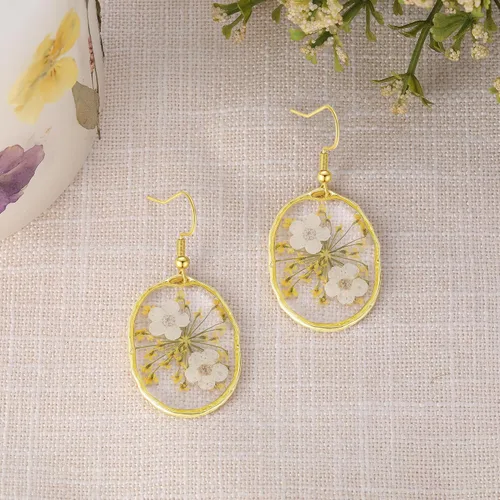 Vista 45 de Forget-Me-Not and Queen Anne's Lace Pressed Wildflower Earrings Pressed Flower Earrings Handmade Drop and Dangle Earrings Gift for Woman