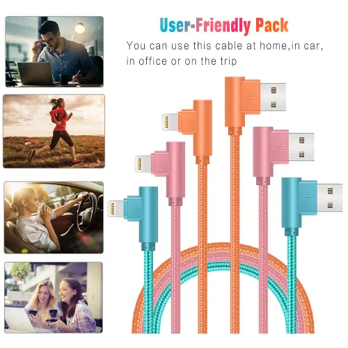 Vista 6 de Cargador de iPhone de 90 grados, cable Lightning USB certificado MFi