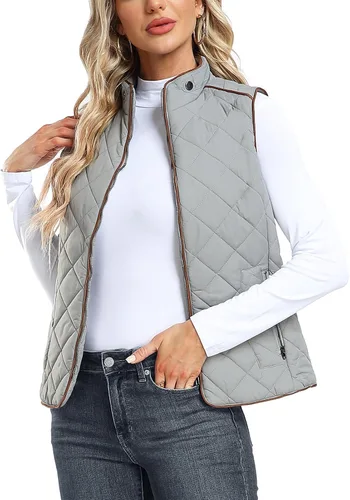 Vista 3 de Dilgul Chaleco acolchado para mujer, cuello alto, con cremallera, acolchado ligero y moderno