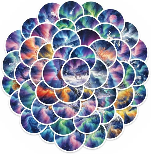 Vista 2 de Aurora Stickers 50Pcs Polar Lights Waterproof Vinyl Decals