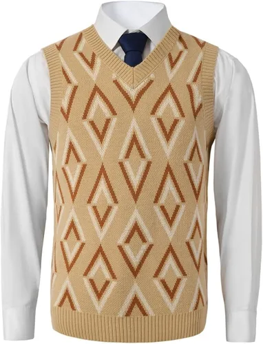 Vista 11 de Suéter de punto con cuello en V para hombre, liso, sin mangas, suéter de punto, ajuste holgado, todo a juego verde (ArmyGreen1)