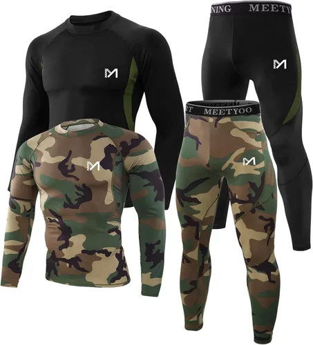 Vista 12 de MEETYOO Ropa interior térmica para hombre, capa base para hombre, 2 juegos de calzoncillos largos forrados con equipo de caza 2 camuflajes negros