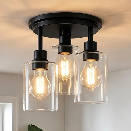 Vista 12 de ROTTOGOON Lámpara de Techo Semiempotrada, Accesorios de Luz de Techo de 3 Luces Cerca del Techo, Accesorios de Luz de Cocina Negro Mate