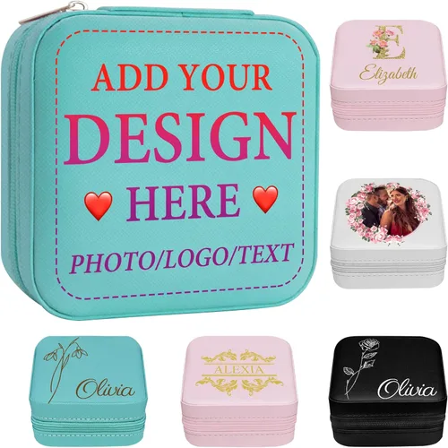 Vista 26 de Joyero personalizado para regalos de dama de honor, flor de nacimiento, inicial, joyería de viaje personalizada para mujeres, organizador de joyas