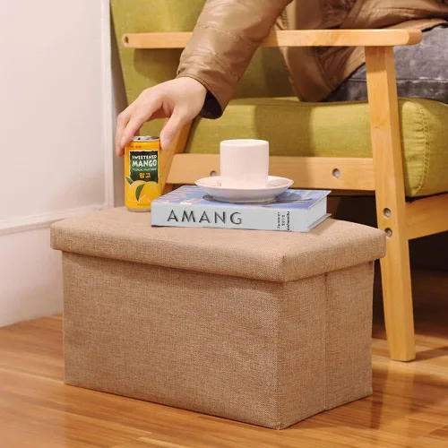 Vista 7 de FS-LN01, organizador para almacenamiento de ropa, con revestimiento, plegable, tipo Ottoman, cubo con escalón para descansar los pies, para living
