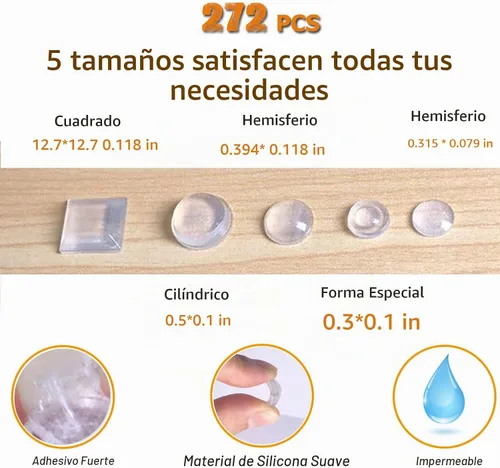 Vista 2 de Parachoques para puerta de gabinete, autoadhesivos, amortiguadores de ruido, 272 unidades, parachoques de goma de silicona para cajones, marcos