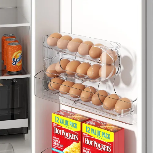 Vista 3 de Sotfamily - Soporte transparente para huevos FIFO para nevera, dispensador de huevos para huevos, 18 unidades 1-Pack Automatic Rolling Egg