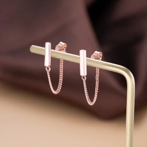 Vista 5 de Reffeer Aretes de plata de ley 925 maciza, aretes minimalistas con cadena para mujer