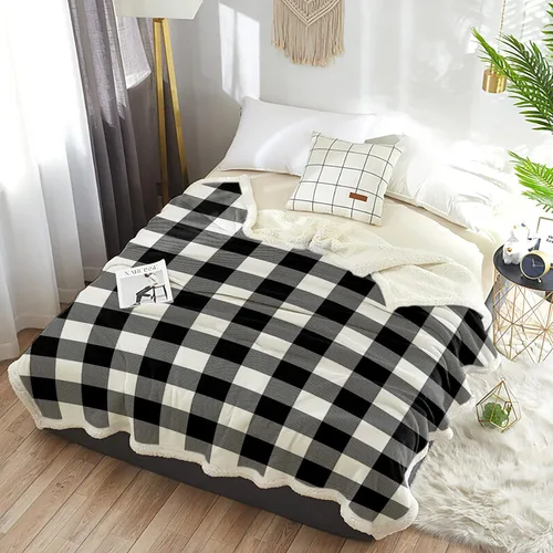 Vista 6 de SEVENBABU Fleece Throw Blanket for Couch - Modern Black and White Buffalo Check Plaid Lightweight Bed Blanket Plush Blanket Fleece Reversible Warm