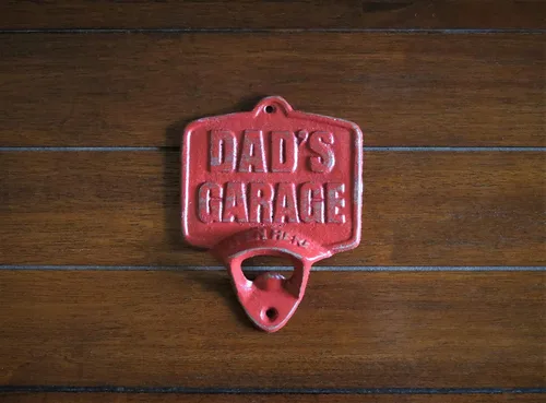 Vista 2 de Dad's Garage Wall Mounted Beer Bottle Opener Colonial Red or Pick Color Cast Iron