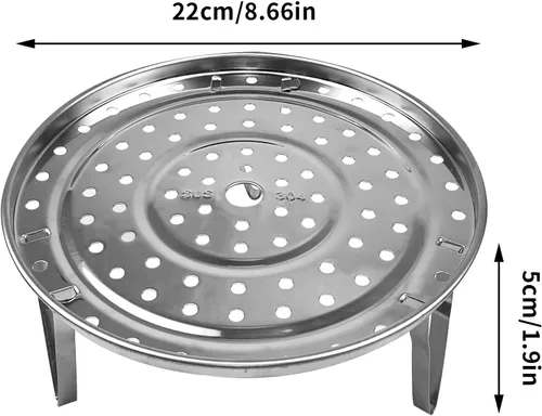 Vista 3 de Rejilla para vapor, estante para olla a presión y enlatado, acero inoxidable 304, bandeja redonda para cocinar al vapor con patas desmontables