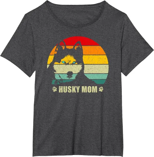 Vista 8 de Husky Mom Retro Dog Lover Mother Siberian Huskies Tee Women T-Shirt Asphalt Grey