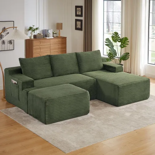 Vista 33 de Sofá seccional comprimido sin hueso de 112 pulgadas con otomana movible convertible en forma de L sofá esquinero modular para sala de estar, sofás