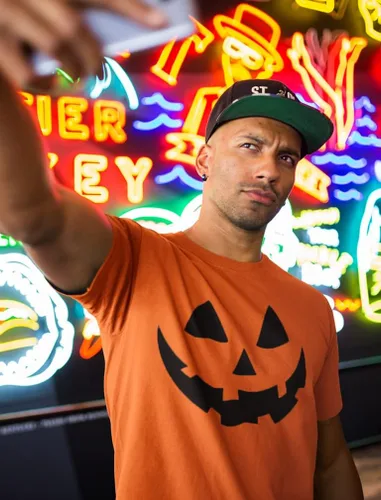 Vista 4 de Camisa de calabaza de Halloween para hombre, disfraz de Jack O Lantern para hombre