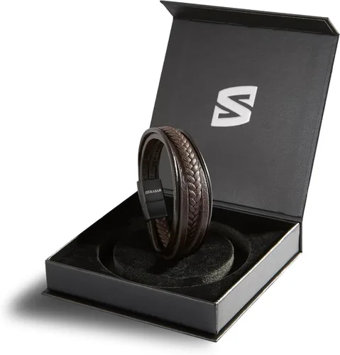 Vista 2 de SERASAR Men's Leather Bracelet [Braid], Black & Brown, Various Lengths Marrón