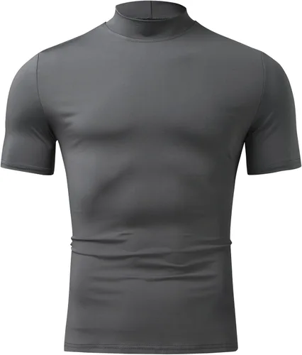 Vista 3 de Camiseta de manga corta para hombre, básica, cuello alto, ajustada, sin botones, térmica, sólida