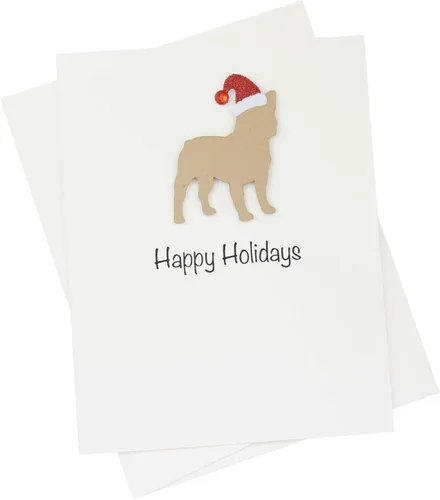 Vista 15 de Black Doodle Bernedoodle - Tarjetas de Navidad (10 unidades), hechas a mano, base blanca, perro con sombrero de Papá Noel Negro