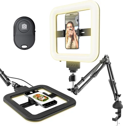 Vista 9 de Soporte de cámara superior, soporte de cámara de escritorio con brazo articulado, capacidad de carga de 5 libras, soporte ajustable de 360°
