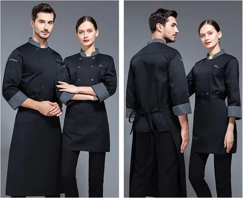 Vista 5 de Chaqueta de chef unisex de doble botonadura con espalda completa ligera con costuras de color uniforme de chef