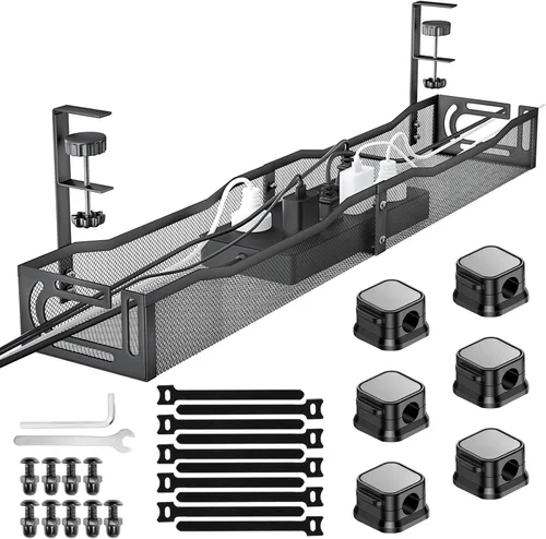 Vista 12 de Bandeja de organización de cables para debajo del escritorio, organizador de cables de 15.7 pulgadas para mesa, organizador de cables de escritorio